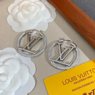 Louis Vuitton LV Circle Hoop Silver Transparent Circular Pavé Crystal Border Earrings