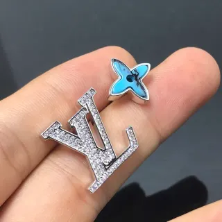 Louis Vuitton LV Flor Encanto Plata Azul Pavé-Set Monogram Esmaltado Motivo Joyería