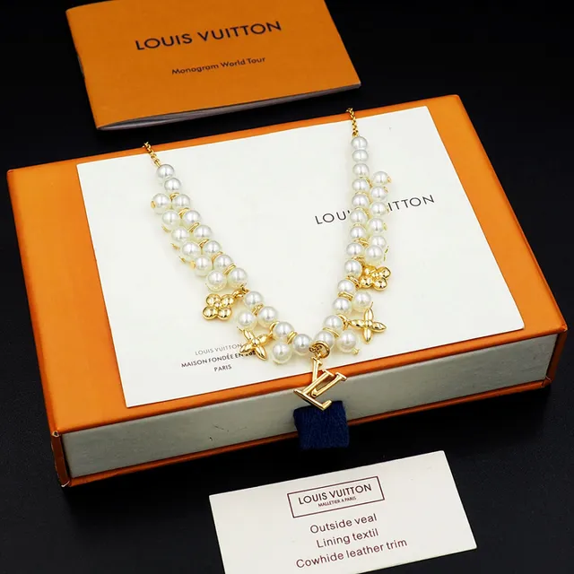 Louis Vuitton LV Flower Gold White Pearl-Strand Necklace 8