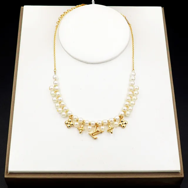 Louis Vuitton LV Flower Gold White Pearl-Strand Necklace 10
