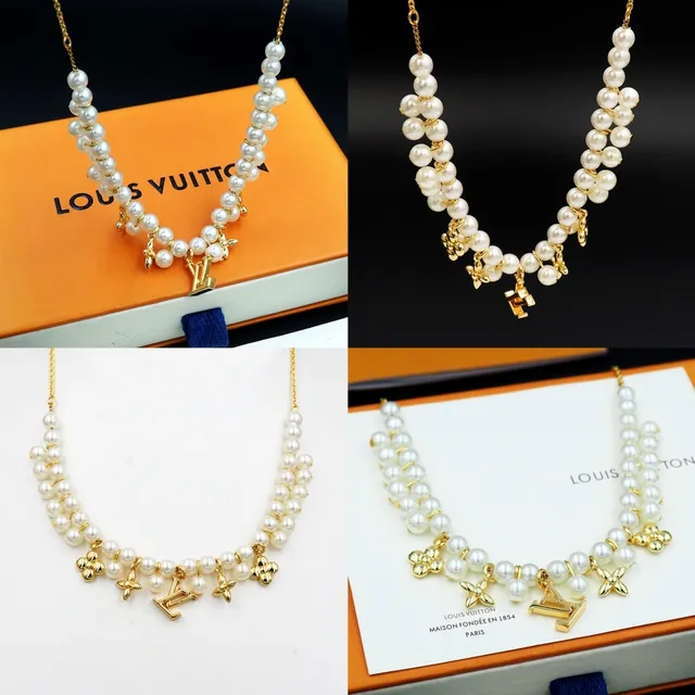 Louis Vuitton LV Flower Gold White Pearl-Strand Necklace 12