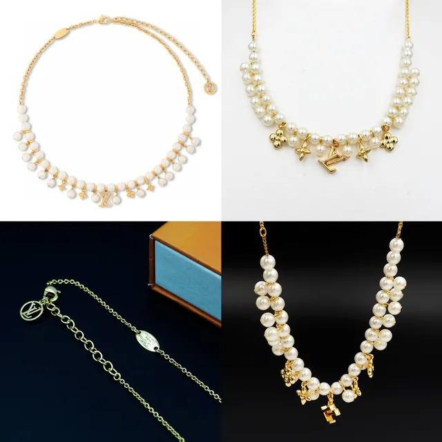Louis Vuitton LV Flower Gold White Pearl-Strand Necklace 14