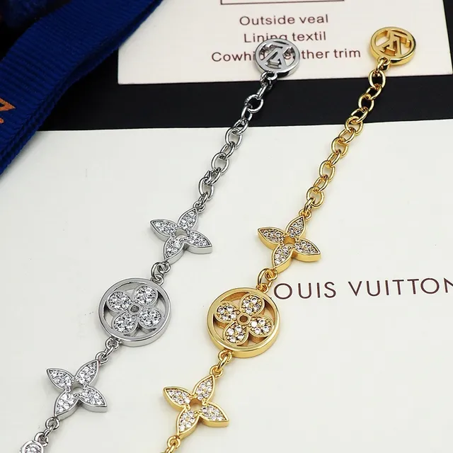 Louis Vuitton LV Flor Pavé-Crystal Dourado ao tom Pulseira 4