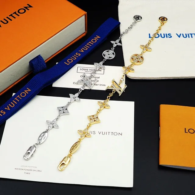 Louis Vuitton LV Flor Pavé-Crystal Dourado ao tom Pulseira 6