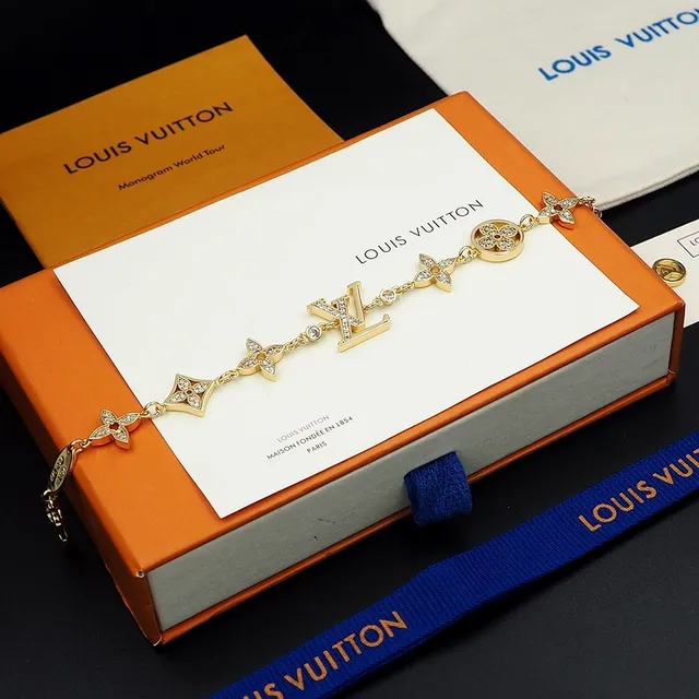 Louis Vuitton LV Flor Pavé-Crystal Dourado ao tom Pulseira 8