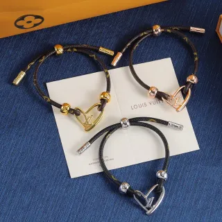 Louis Vuitton LV Corazón Negro Dorado Pulsera Enrollada Con Cuerda