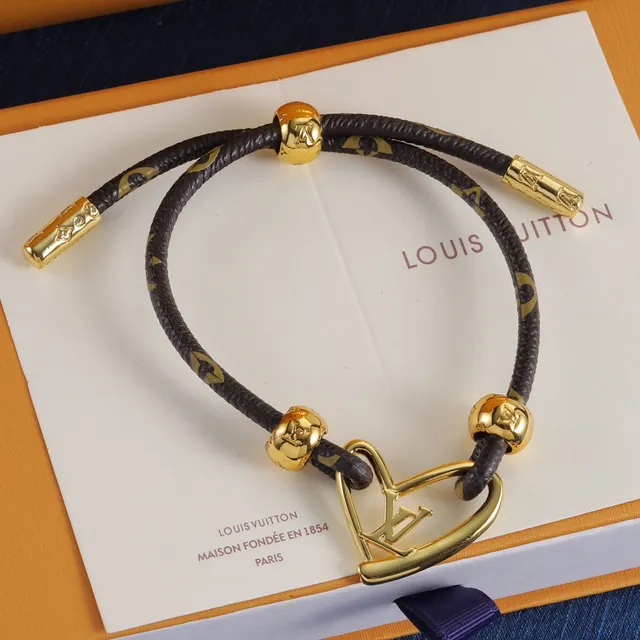 Louis Vuitton LV Heart Black Gold Cord-Wrapped Bracelet 3