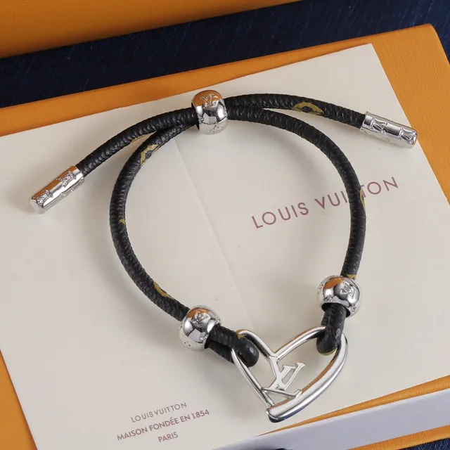 Louis Vuitton LV Heart Black Gold Cord-Wrapped Bracelet 4