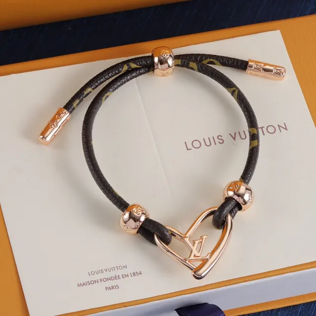 Louis Vuitton LV Heart Black Gold Cord-Wrapped Bracelet 5