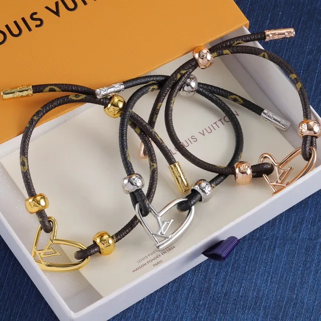 Louis Vuitton LV Heart Black Gold Cord-Wrapped Bracelet 6