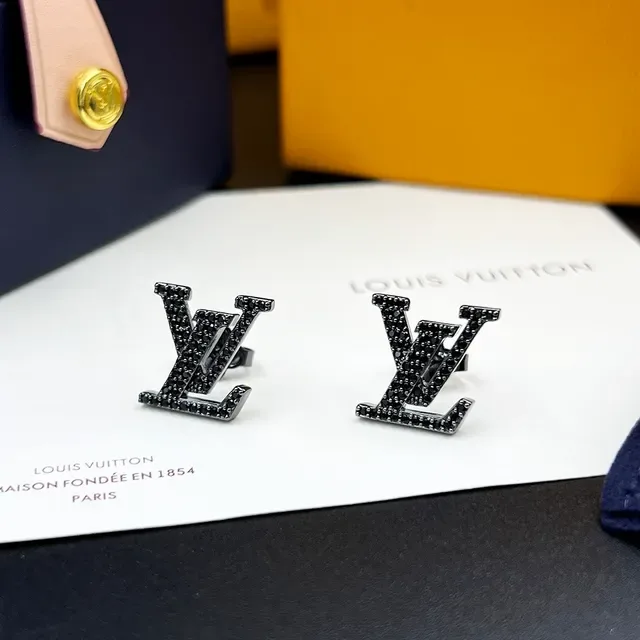 Louis Vuitton LV Iconic Jet Black Pavé Monogram Stud Earrings 2