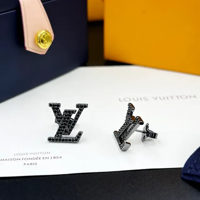 Louis Vuitton LV Iconic Jet Black Pavé Monogram Stud Earrings 4