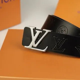 Louis Vuitton LV Initiales Black Silver Monogram-Embossed Large Buckle Leather Belt