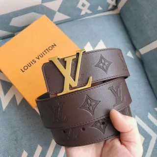 Louis Vuitton LV Initiales Brown Gold Embossed Monogram Buckle Leather Belt