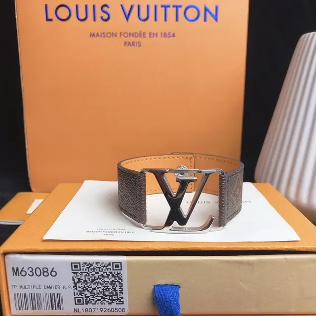Louis Vuitton LV Initiales Brown Leather Cuff Bracelet 3