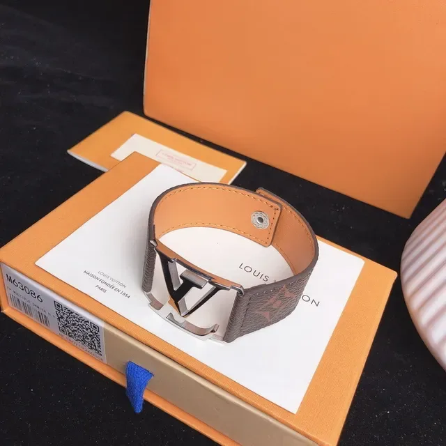 Louis Vuitton LV Initiales Brown Leather Cuff Bracelet 4