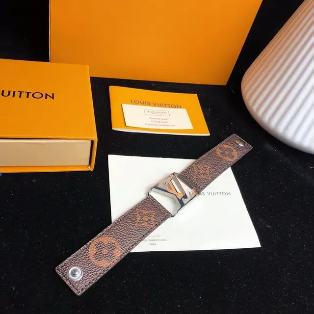 Louis Vuitton LV Initiales Brown Leather Cuff Bracelet 5