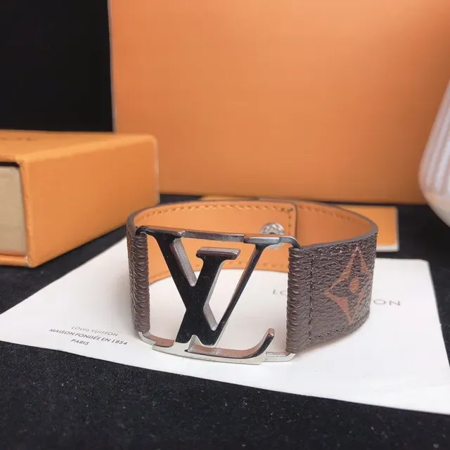 Louis Vuitton LV Initiales Brown Leather Cuff Bracelet 6