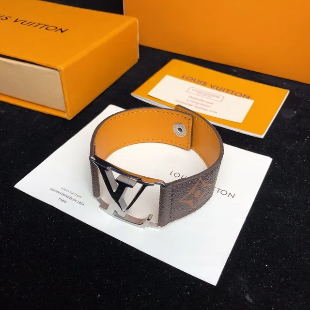Louis Vuitton LV Initiales Brown Leather Cuff Bracelet 8