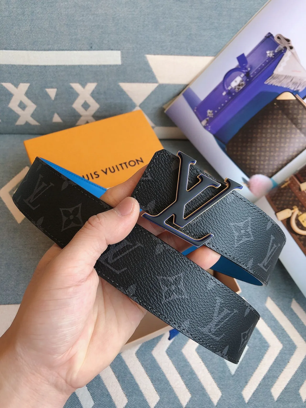 Louis Vuitton LV Initiales Reversible Monogram Grained Leather Belt 2