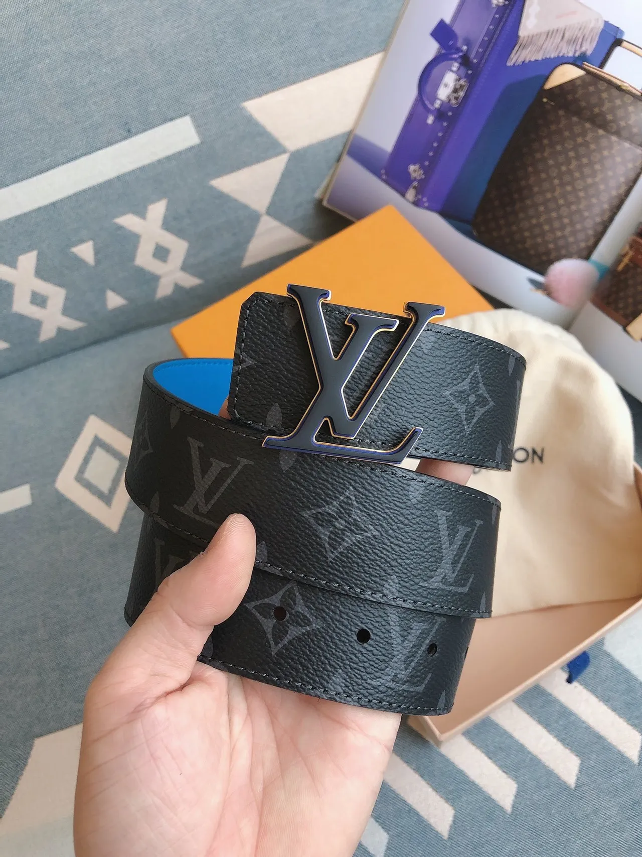 Louis Vuitton LV Initiales Reversible Monogram Grained Leather Belt 4