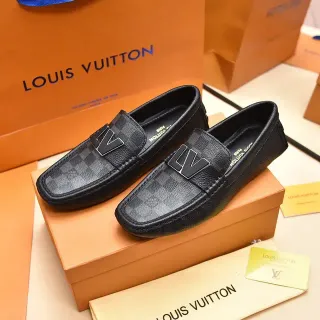 Louis Vuitton LV Loafer Black Textured Leather Metal Logo Loafers