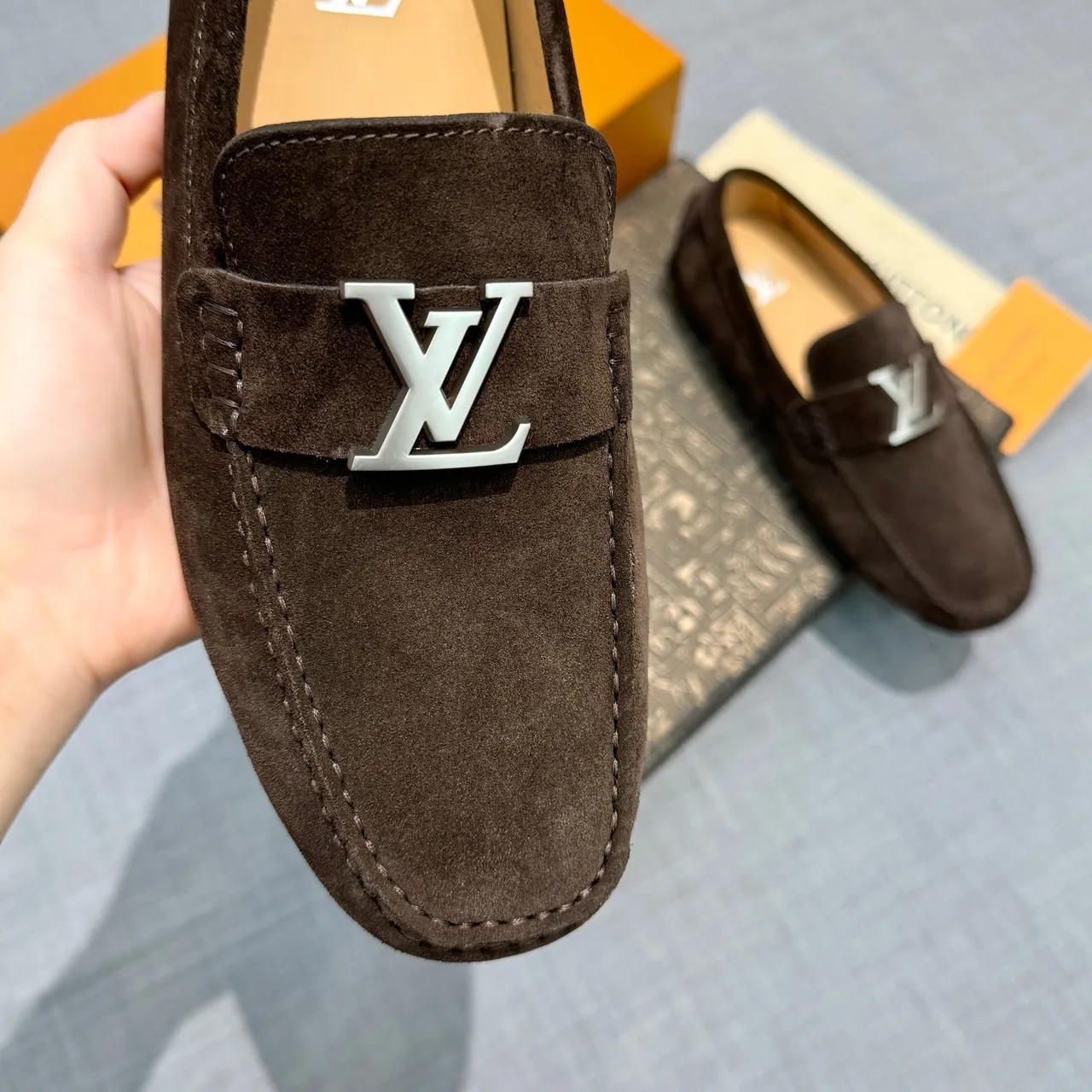 Louis Vuitton LV Loafer Brown Suede Metal Buckle Loafers 3