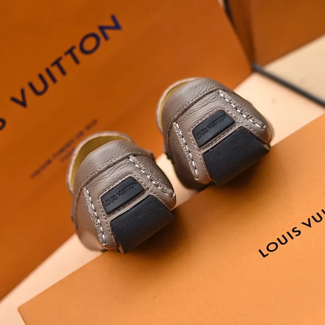 Louis Vuitton LV Loafer Gray Gold Pebbled Leather Logo Buckle Strap Loafer 2