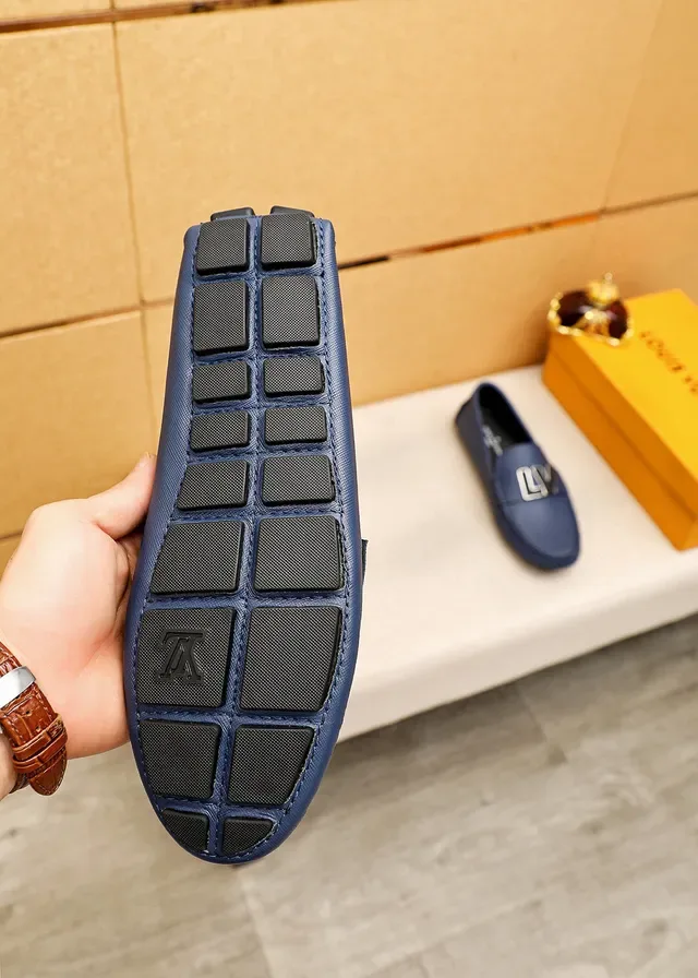 Louis Vuitton LV Logo Loafer Navy Textured Leather Slip-On Loafers 2