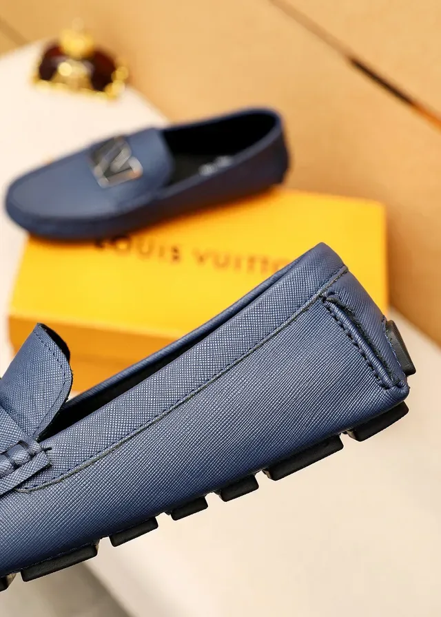 Louis Vuitton LV Logo Loafer Navy Textured Leather Slip-On Loafers 3