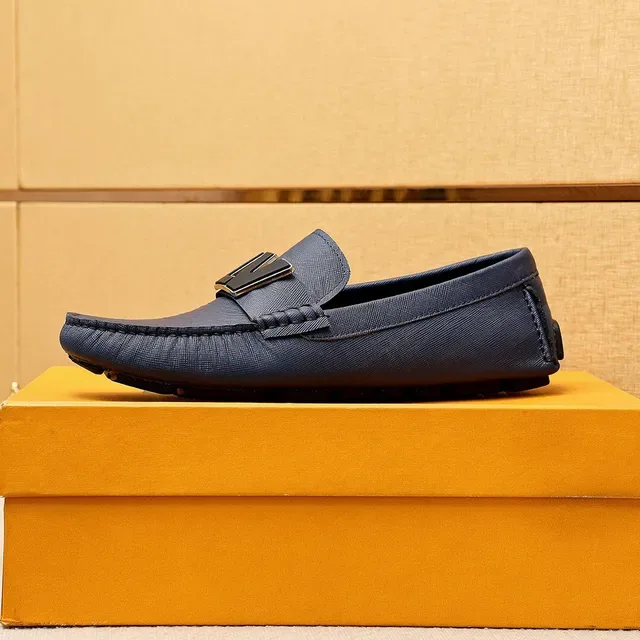 Louis Vuitton LV Logo Loafer Navy Textured Leather Slip-On Loafers 5