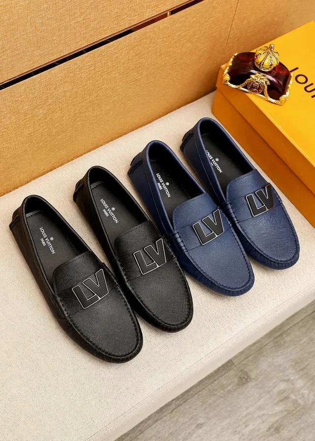 Louis Vuitton LV Logo Loafer Navy Textured Leather Slip-On Loafers 6