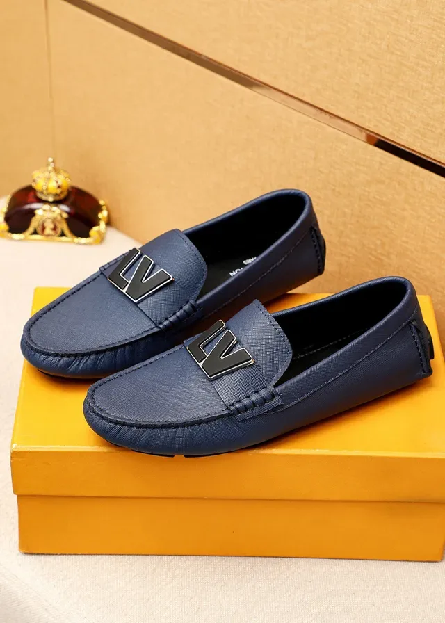 Louis Vuitton LV Logo Loafer Navy Textured Leather Slip-On Loafers 8