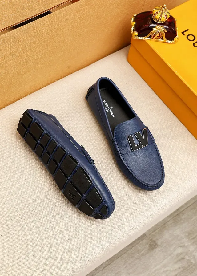 Louis Vuitton LV Logo Loafer Navy Textured Leather Slip-On Loafers 9