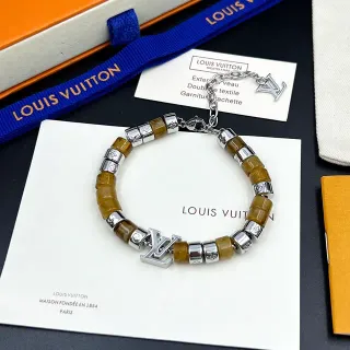 Louis Vuitton LV Monogram Pulsera de cuentas marrón plata resina y metal pulsera