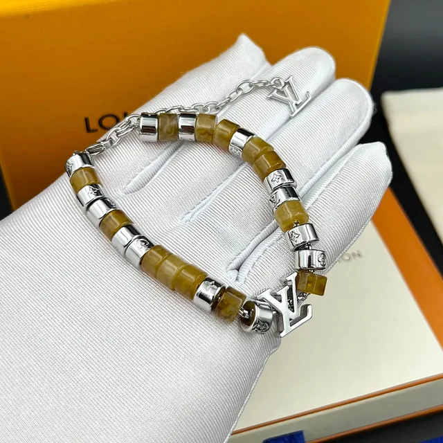 Louis Vuitton LV Monogram Beaded Bracelet Brown Silver Resin And Metal Bracelet 4