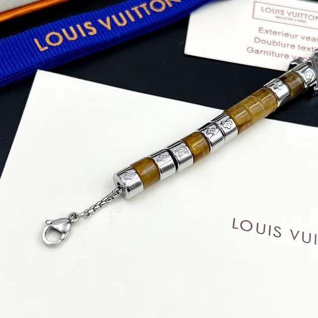 Louis Vuitton LV Monogram Beaded Bracelet Brown Silver Resin And Metal Bracelet 5