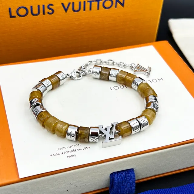 Louis Vuitton LV Monogram Beaded Bracelet Brown Silver Resin And Metal Bracelet 6