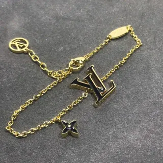 Louis Vuitton LV Monogram Black Enamel Gold-Tone Chain Bracelet