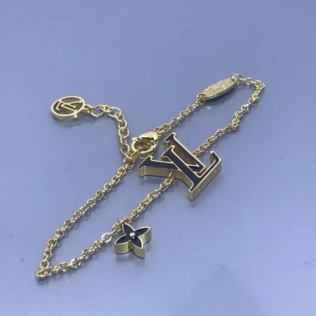 Louis Vuitton LV Monogram Black Enamel Gold-Tone Chain Bracelet 2