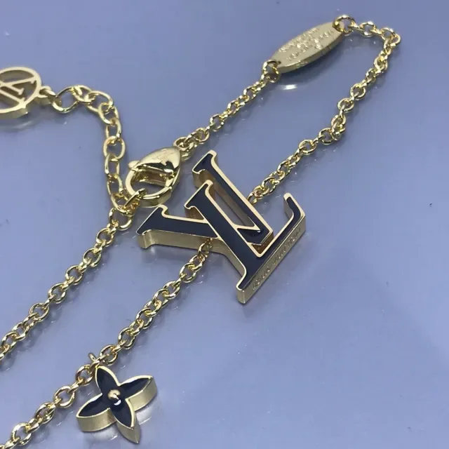 Louis Vuitton LV Monogram Black Enamel Gold-Tone Chain Bracelet 3