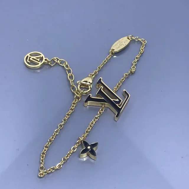 Louis Vuitton LV Monogram Black Enamel Gold-Tone Chain Bracelet 4
