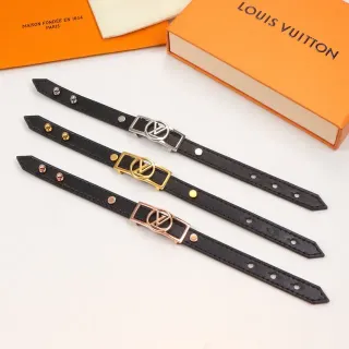 إسوارة Louis Vuitton LV Monogram Buckle أسود ذهبي حزام جلد