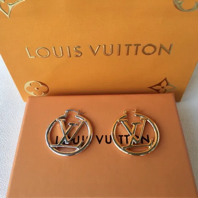 Louis Vuitton LV Monogram Gold-Tone Hoop Earrings 7