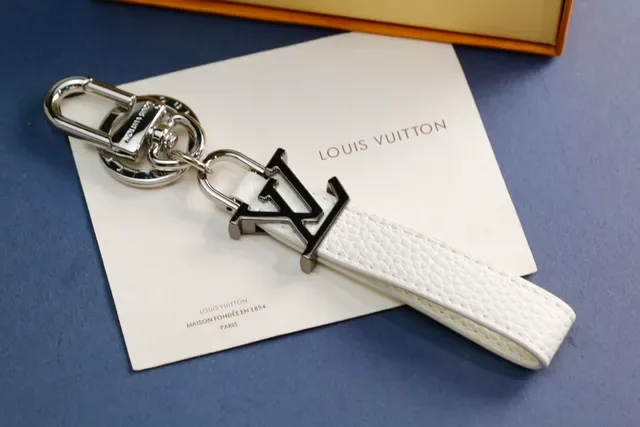 Louis Vuitton LV Monogram Keychain Black White Leather Strap Metal Charm Phone Case 3