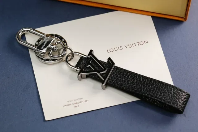 Louis Vuitton LV Monogram Keychain Black White Leather Strap Metal Charm Phone Case 4