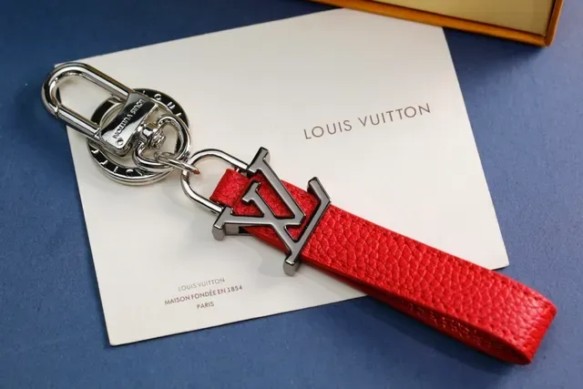 Louis Vuitton LV Monogram Keychain Black White Leather Strap Metal Charm Phone Case 5