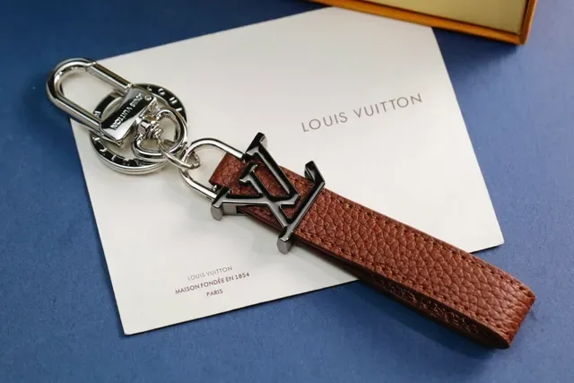 Louis Vuitton LV Monogram Keychain Black White Leather Strap Metal Charm Phone Case 6