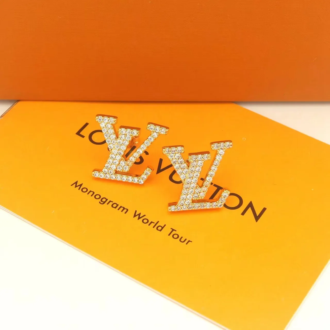 Louis Vuitton LV Monogram Pavé and Polished Gold Stud Earrings 2