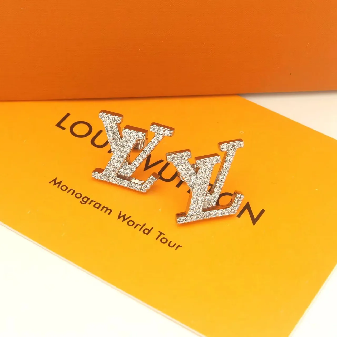 Louis Vuitton LV Monogram Pavé and Polished Gold Stud Earrings 4